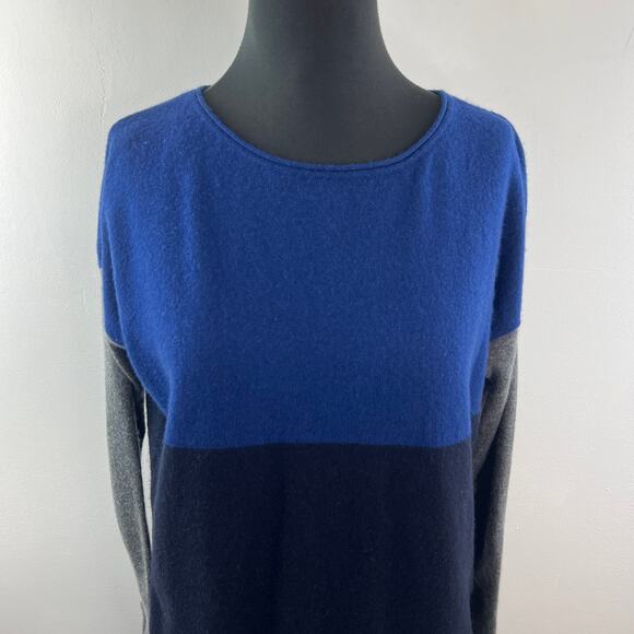 VINCE Blue Gray Black Sweater Wool Knit Round Neck Drop Shoulder Size X-Small XS - Picture 3 of 10